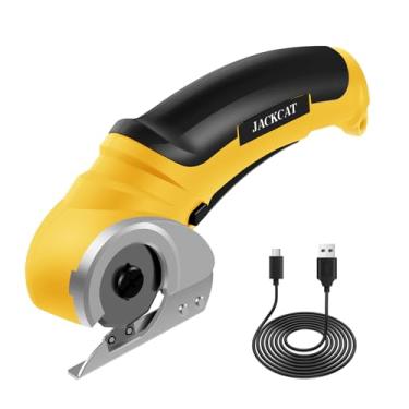 Imagem de Tesoura elétrica sem fio, ferramenta de cortador de papelão recarregável, tesoura de tecido multiuso elétrica, tesoura de tecido com trava de segurança para costura e artesanato acolchoado (amarelo)