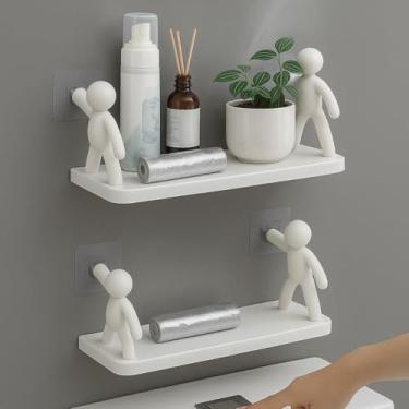 Imagem de Kit 2 Prateleiras Boneco Adesiva Suporte Porta Shampoo Box Banheiro Organizador Multiuso Buddy Sem Furar Parede Nicho Organizador