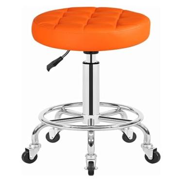 Imagem de WYUYIWH Banqueta giratória com rodas e apoio para os pés, banco giratório com rodinhas e apoio para os pés, cadeira com rodinhas de couro ajustável em altura para balcão de loja, salão, ajustável