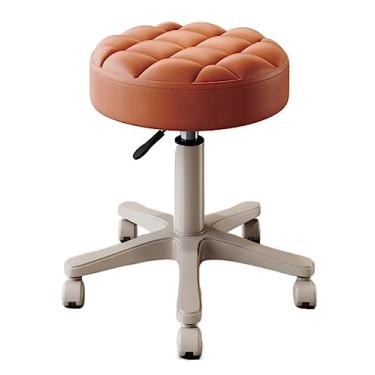 Imagem de WYUYIWH Banqueta de bar, banqueta de bar, banquinho de bar redondo com rodas giratórias de 360°, cadeira com rodinhas bege, assento de couro PU, ajustável, banco, balcão, cadeiras de bar, cadeiras de