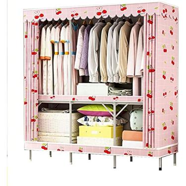 Imagem de Guarda-roupa de casa trilho aberto estável armário de quarto portátil de metal dobrável guarda-roupa cabideiro (tamanho: 168 150 48 cm)