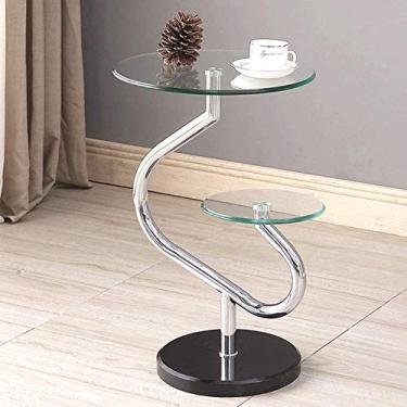 Imagem de Mesa de centro elegante simplicidade vidro temperado pequena mesa de centro suporte de telefone sofá mesa de canto criativa pequena mesa redonda al (cor: A) (D)