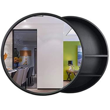 Imagem de Armários espelhados para banheiro, armário deslizante redondo, armário de armazenamento montado na parede com 3 prateleiras de armazenamento, armário de remédios montado na parede de 500 mm, madeira