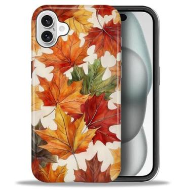 Imagem de DAIZAG Capa para iPhone 16, folha de outono, folhas de outono, design de corpo inteiro, híbrida, dupla proteção, TPU macio + capa protetora de policarbonato rígido à prova de choque resistente a