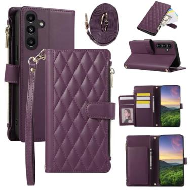 Imagem de Capa carteira para Samsung Galaxy A54 5G, capa de couro com 6 compartimentos para cartão e 1 compartimento para dinheiro e 1 bolsa com zíper, capa à prova de choque com fivela magnética com alça de