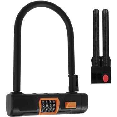 Imagem de Cadeado de combinação reinicializável de 4 dígitos para bicicleta em U, resistente, não roubo, em forma de U, cadeados de segurança portáteis sem chave (amarelo e preto)