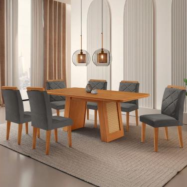 Imagem de Mesa de Jantar Carolina Tampo 180cm MDF Canto Copo e 6 Cadeiras Melissa Moderna Mobilia