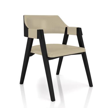 Imagem de Cadeira Sala de Jantar e Jogos Carteados Madeira Maciça Poker PU Bege/Preto G42 - Gran Belo