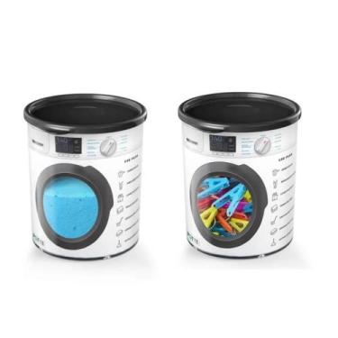 Imagem de Kit Pote Hermético Porta Sabão em Pó Multiuso Redondo Lavanderia 1,6kg