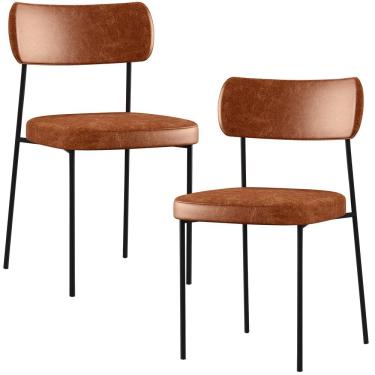 Imagem de Kit 02 Cadeiras Estofadas Para Sala De Jantar Melina L02 Couríssimo Camel - Lyam Decor