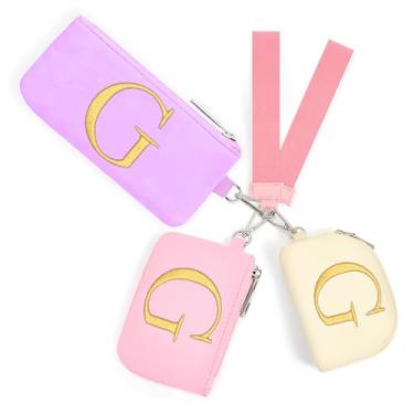 Imagem de Mini porta-chaves com zíper para mulheres e meninas: três bolsas de moedas com 2 alças - melhores presentes para aniversários, Natal, festas de casamento, dia dos namorados, ano novo (G, roxo, rosa e