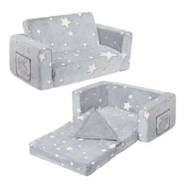 Imagem de ALIMORDEN Sofá infantil dobrável, extra largo confortável 2 em 1 sofá sherpa fofinho para crianças, com cobertor removível para bebês, sofá conversível para cama, estrela