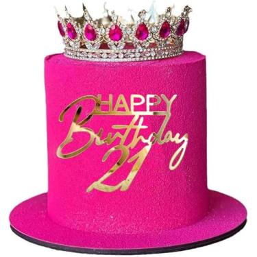 Imagem de LZGXZF 1 peça de topo de bolo acrílico 21º aniversário feliz aniversário festa topo de bolo espelho dourado 21 anos decoração de bolo homens e mulheres aniversário lembrancinhas decoração suprimentos