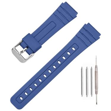 Imagem de Pulseira de relógio de TPU compatível com Casio F-91W/F-84/F-94/F-105/F-108/A-158/A-168 masculina e feminina de 18 mm, Fivela azul-escuro/prata, One Size