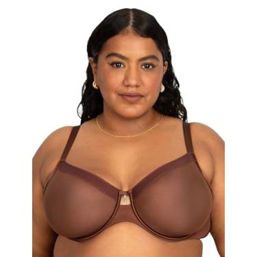 Imagem de Curvy Couture Malha transparente feminina, cobertura total sem forro, suporte sexy plus size, Chocolate, 34G