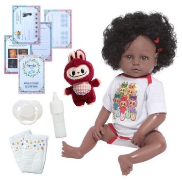 Imagem de Bebê Reborn Boneca Cabelo Cacheado Pode Molhar Com Kit Itens - Cegonha