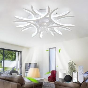 Imagem de Luzes De Ventilador De Teto Led Quarto Controle Remoto Luz De Teto Silenciosa Com Ventilador Regulável Reversível 6 Velocidades Flush Mount Fan Light Smart Dc Larg, White, APP+Remote Control+Alexa