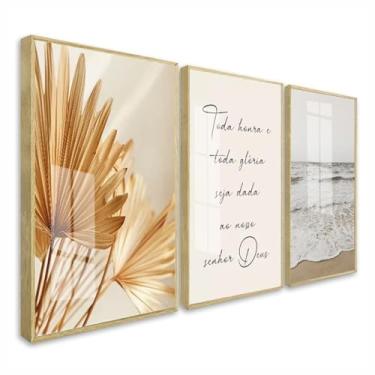 Imagem de Quadro Decorativo Religioso Frases Toda Honra e Toda Glória Deus Jesus Cristo Sala Quarto Moderno Com Moldura e Vidro