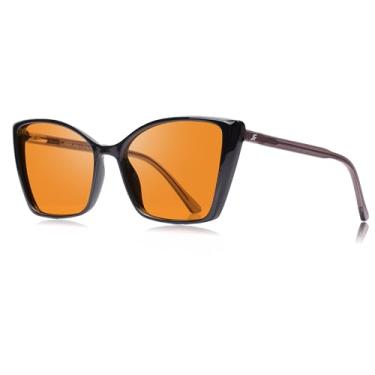 Imagem de Óculos Bloqueador de Luz Azul JFXQDR Feminino para Dormir Cat Eye Oversized para Computador e Jogos, Anti Fadiga Ocular e Proteção UV (Lentes Laranja e Armação Preta)