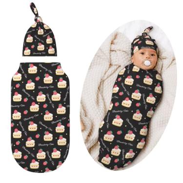 Imagem de Cobertor de morango com chapéu, saco de enfaixar para presentes de chá de recém-nascido, itens de bebê