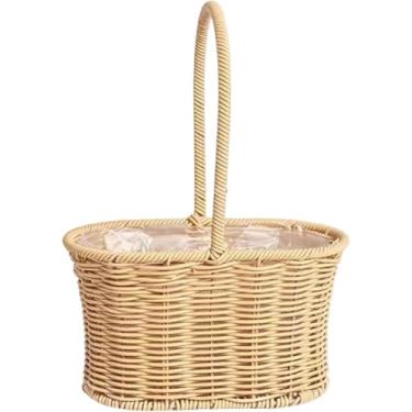 Imagem de Cesta de flores de casamento de vime, organizador de frutas para piquenique, cerimônia de casamento, decoração de casa - B