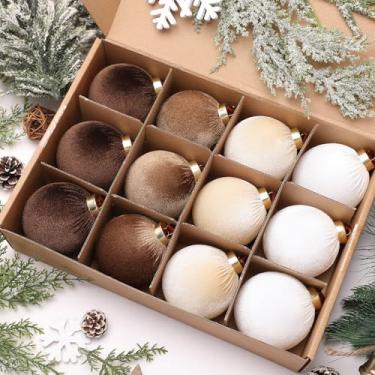 Imagem de Simgoing 12 peças de enfeites de Natal de veludo, enfeites de bola de Natal flocados de 7,5 cm, bolas de veludo inquebráveis, enfeites de árvore de Natal para decoração de festa de guirlanda de casa