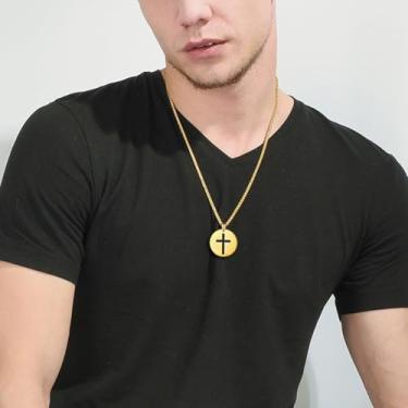 Imagem de Colares de cruz masculinos com pingente de cruz de aço inoxidável, acessórios religiosos, joias religiosas, One Size, Aço inoxidável, Sem Pedra Preciosa