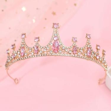 Imagem de 1 tiara rosa e coroas para meninas, tiara de cristal coroa de strass de princesa, bandanas de noiva, casamento para festa de aniversário, faixa de cabelo para mulheres e meninas, rosa