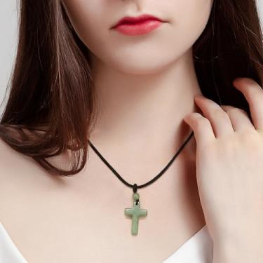 Imagem de Colar com pingente de cruz de Jesus Cristo, joia com símbolo de crucifixo, pedra natural, unissex, joia espiritual, Small, Pedra, Sem Pedra Preciosa
