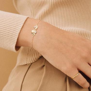 Imagem de Pulseira feminina banhada a ouro delicada dobrável com pingente de joia simples artesanal minimalista para ela