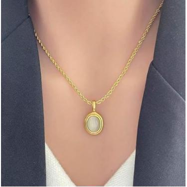 Imagem de Colar de aço inoxidável banhado a ouro, branco, redondo, zircão, pingente, moda feminina, luxuosa, temperamento, acessórios de clavícula, roupa casual, joia presente para amigas