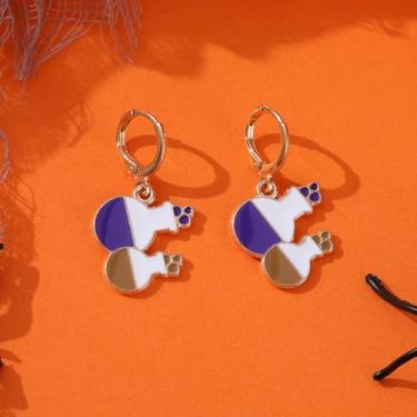 Imagem de Brincos de Halloween para mulheres, teia de aranha, abóbora, fantasma, morcego, brincos pendurados, roupas de Halloween, acessórios de bijuteria de fantasia, 2inch, Aço inoxidável, Sem pedra preciosa