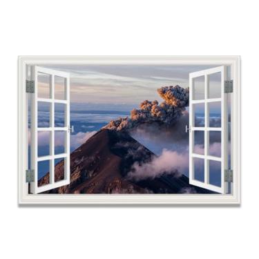 Imagem de LKXGRRSFG Tela de janela falsa Extinct VolcanoSpace-Saving, arte de parede cênica realista para quarto, casa, 20 x 30 cm, sem moldura