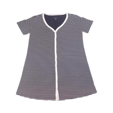 Imagem de CAMISOLA M/C COM BOTAO LISTRADA FEMININA, BASIC+, EM MALHA POLIESTER COM VISCOSE, REFERENCIA K226 NA COR MARINHO