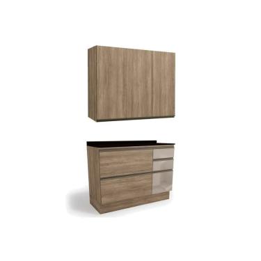 Imagem de Kit Cozinha Modulada 3 Peças Maxxi (1aéreo+1balcão+1complemento) C3p12 Nogal-preto - Ka...