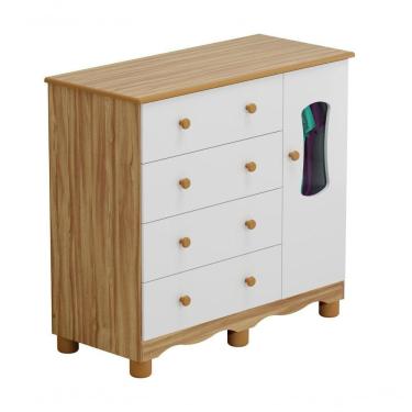 Imagem de Cômoda 1 Porta 4 Gavetas Luna - Moveis Peroba Amendoa-branco