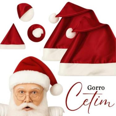 Imagem de Gorro De Papai Noel Kit Com 20 Touca De Cetim Liso Vermelho - Wincy Na