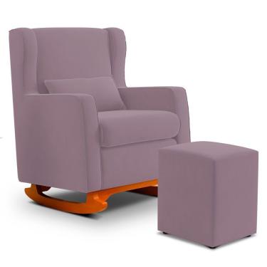 Imagem de Poltrona De Amamentação E Descanso Zoe Com Base Balanço E Puff Veludo Rosê - Desk Design