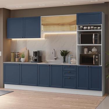 Imagem de Armário De Cozinha Completa 310 Cm Vik Madesa 01 Branco/azul