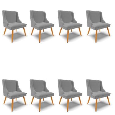 Imagem de Kit 08 Cadeiras Linho Grafite Pés Palito Castanho