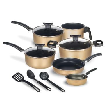 Imagem de Jogo de Panelas 9 Peças Antiaderente com Tampa de Vidro e Utensílios – Alumínio Reforçado, Design Moderno, Fácil de Limpar(Bege)