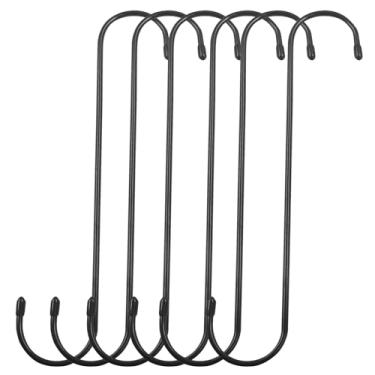 Imagem de Hitefu Pacote com 6 ganchos S extragrandes de 25 cm, ganchos S longos resistentes à ferrugem para pendurar plantas, comedouros de pássaros, roupas e utensílios de cozinha (preto)