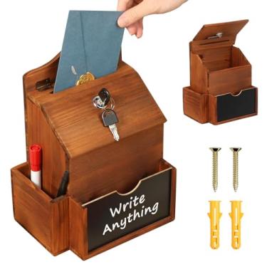 Imagem de Zuxmvot SAFEPequena caixa de sugestões de madeira, caixa de sugestões estética montada na parede com ranhura e fechadura para escritório, centro de atendimento ao cliente, escola