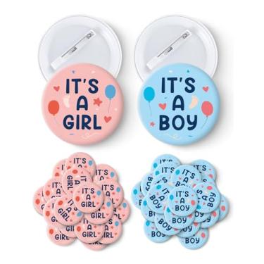 Imagem de Cgvovgr 40 peças de broches de revelação de gênero, broches de menino ou menina, rosa e azul para chá de bebê, roupas de bebê, emblemas, para suprimentos de jogos de festa