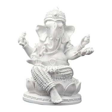 Imagem de IEUDNS Estátua do Senhor Ganesha, estatueta de Ganesha, ornamento artesanal, escultura religiosa de Buda para inauguração de casa, escritório, quarto ou, Branco 8.5x7x10.5cm