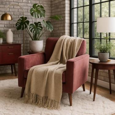 Imagem de Manta para Sofá Cama Decorativa Algodão Artesanal Boho Favo de Mel 120x180cm (Bege Sand)