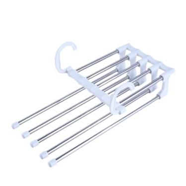 Imagem de Cabide Organizador para Calças 5 em 1 Retrátil - De Aço Inox, Multifuncional para Guarda-Roupa, Suporta até 5 Calças(KIT 3, Branco)