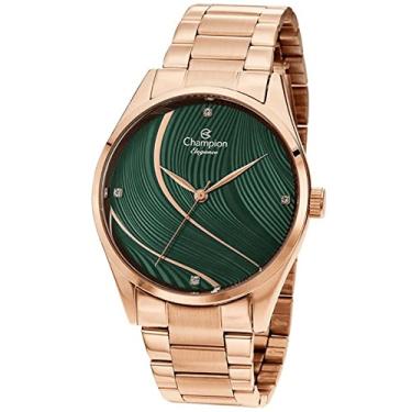 Imagem de Relógio CHAMPION feminino rosê strass verde CN24655G