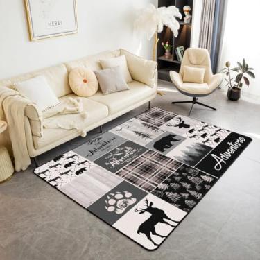 Imagem de Erosebridal Tapete de área de cervo de urso de caça 7,5 x 12,5 cm Buffalo Patchwork Tapete de sala de estar rústico grade grade grade tapete decorativo aventura acampamento interior tapete para