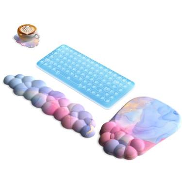 Imagem de AKIT Mouse Pad Ergonômico Com Massagem De Bolhas E Apoio De Pulso Para Teclado De Computador, Conjunto De Apoio De Pulso Em Nuvem Para Teclado E Mouse Pad Fofo Com Suporte De Pulso De Espuma De Memó